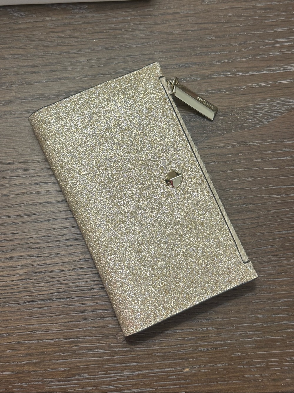kate spade Gold Glitter Zip Card Wallet